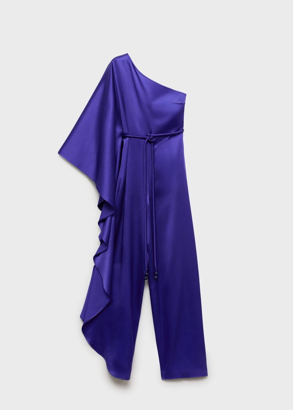 Blue Satin Maxi-Ruffle Jumpsuit, , large image number 3