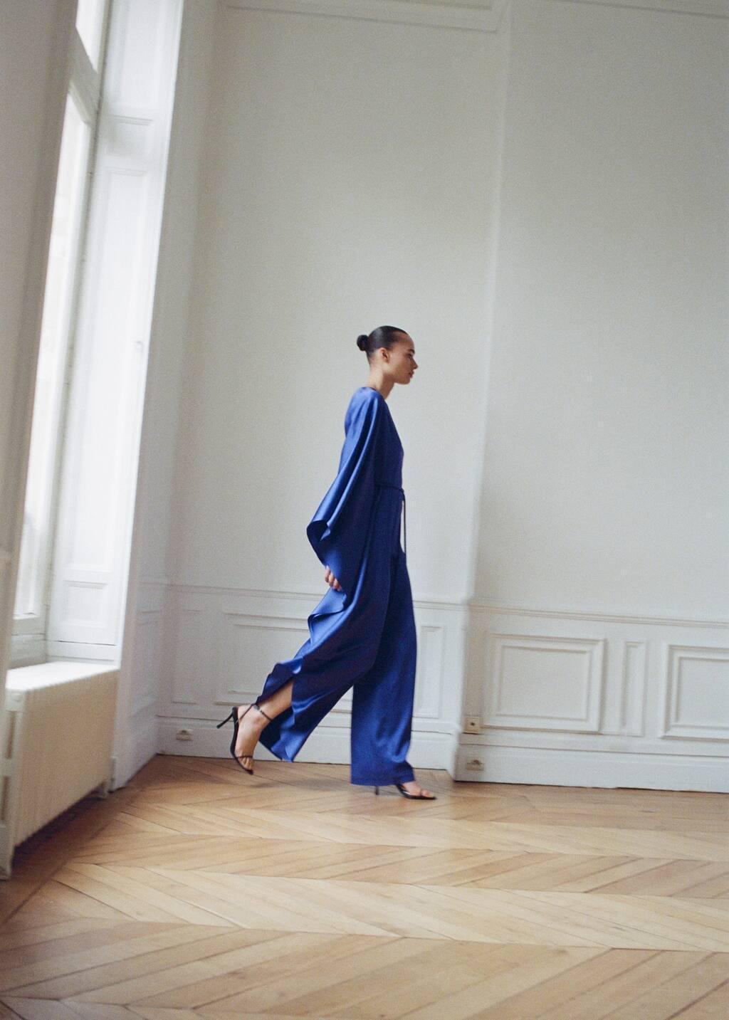 Blue Satin Maxi-Ruffle Jumpsuit, , large image number 5