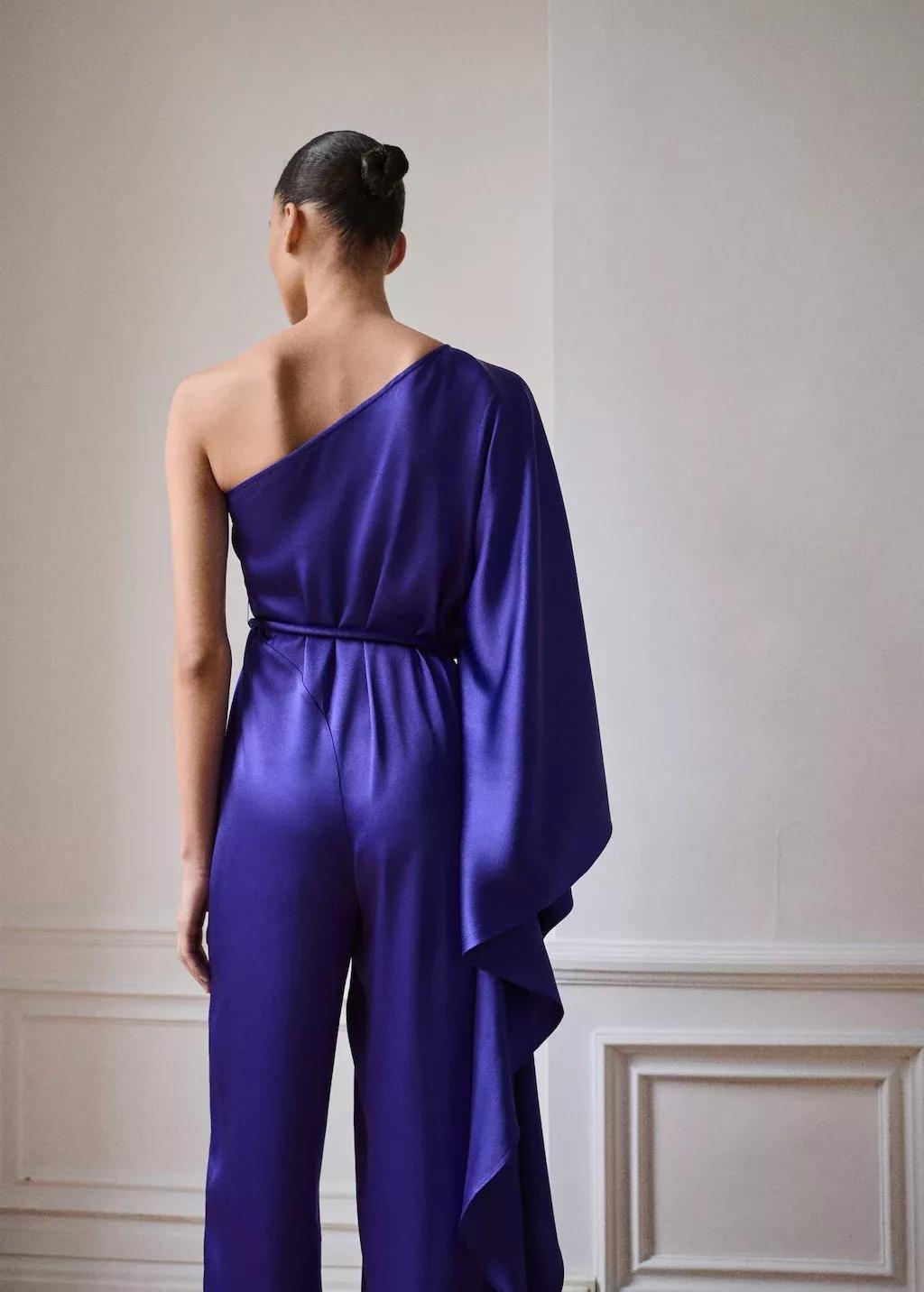 Blue Satin Maxi-Ruffle Jumpsuit, , large image number 6