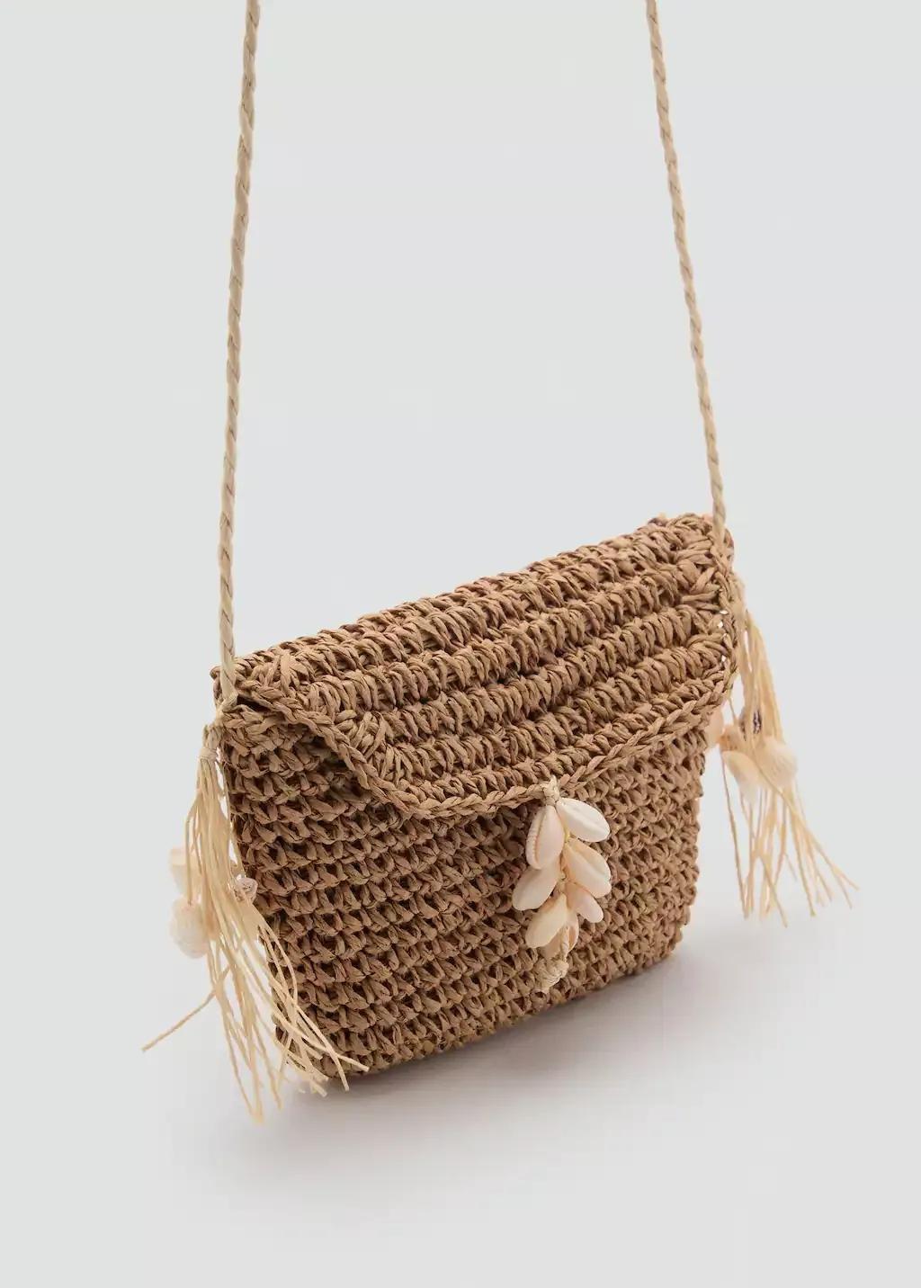 Brown Mini Straw Bag, Kids Girl, Medium Brown, large image number 0
