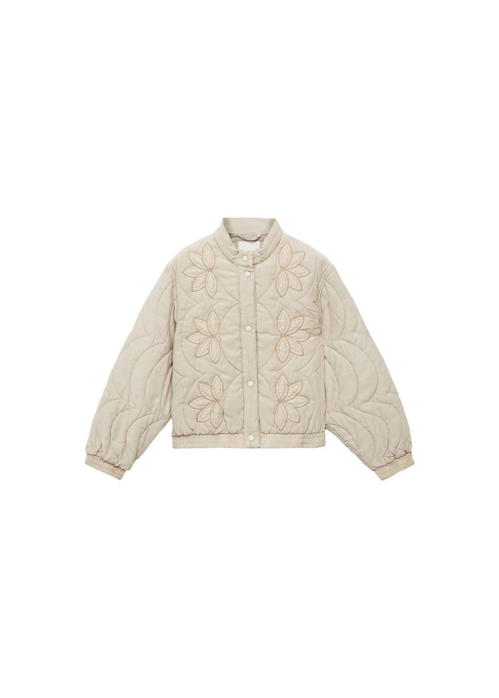 Grey Floral-Embroidered Padded Jacket, , large image number 3