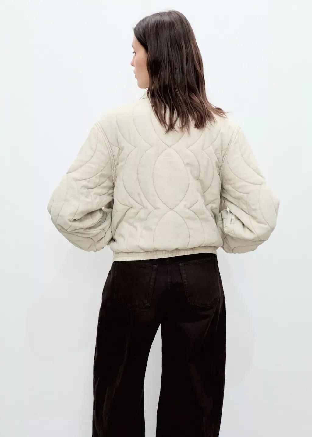 Grey Floral-Embroidered Padded Jacket, , large image number 6