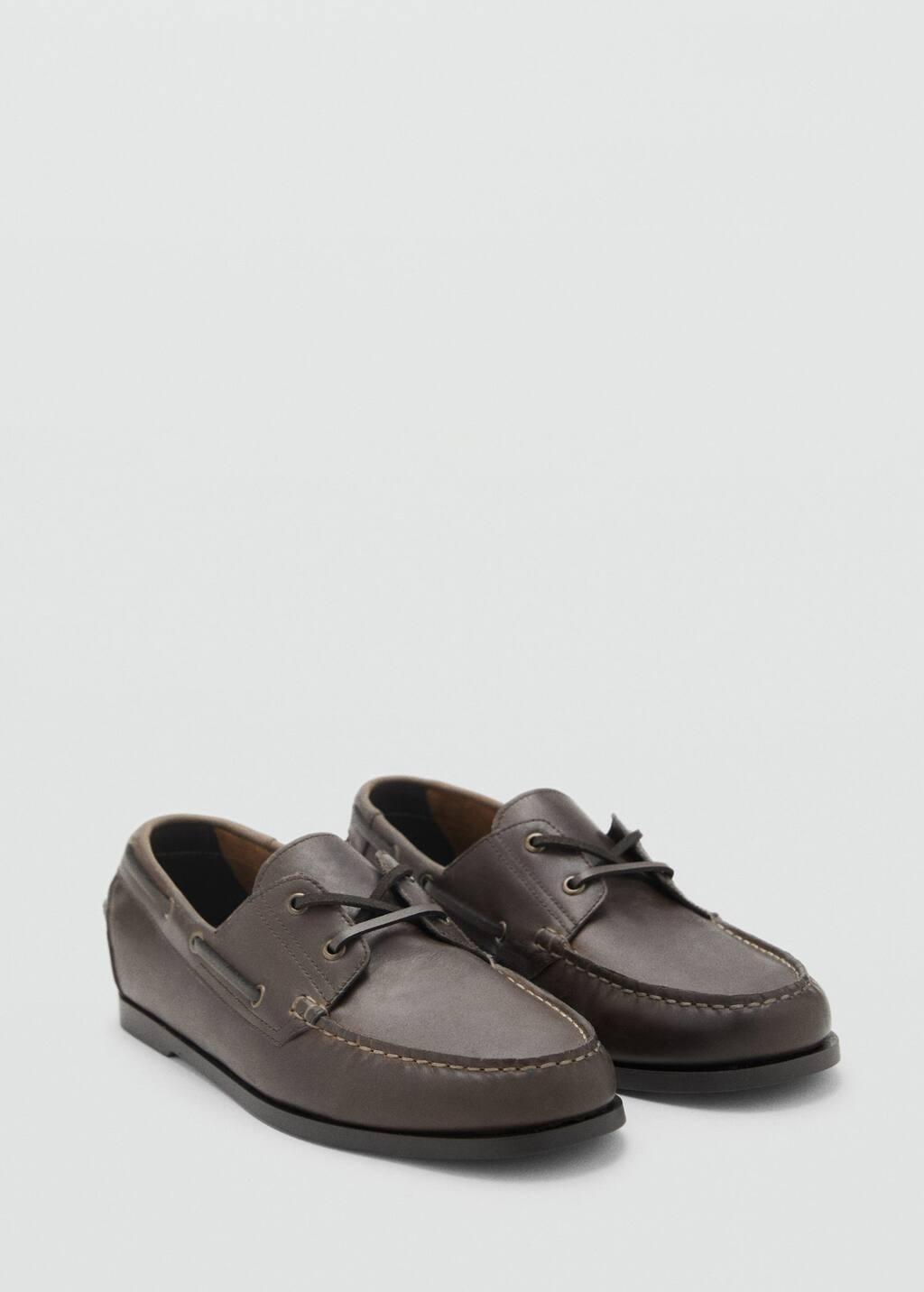 Brown Leather Nautical Shoes, , large image number 0