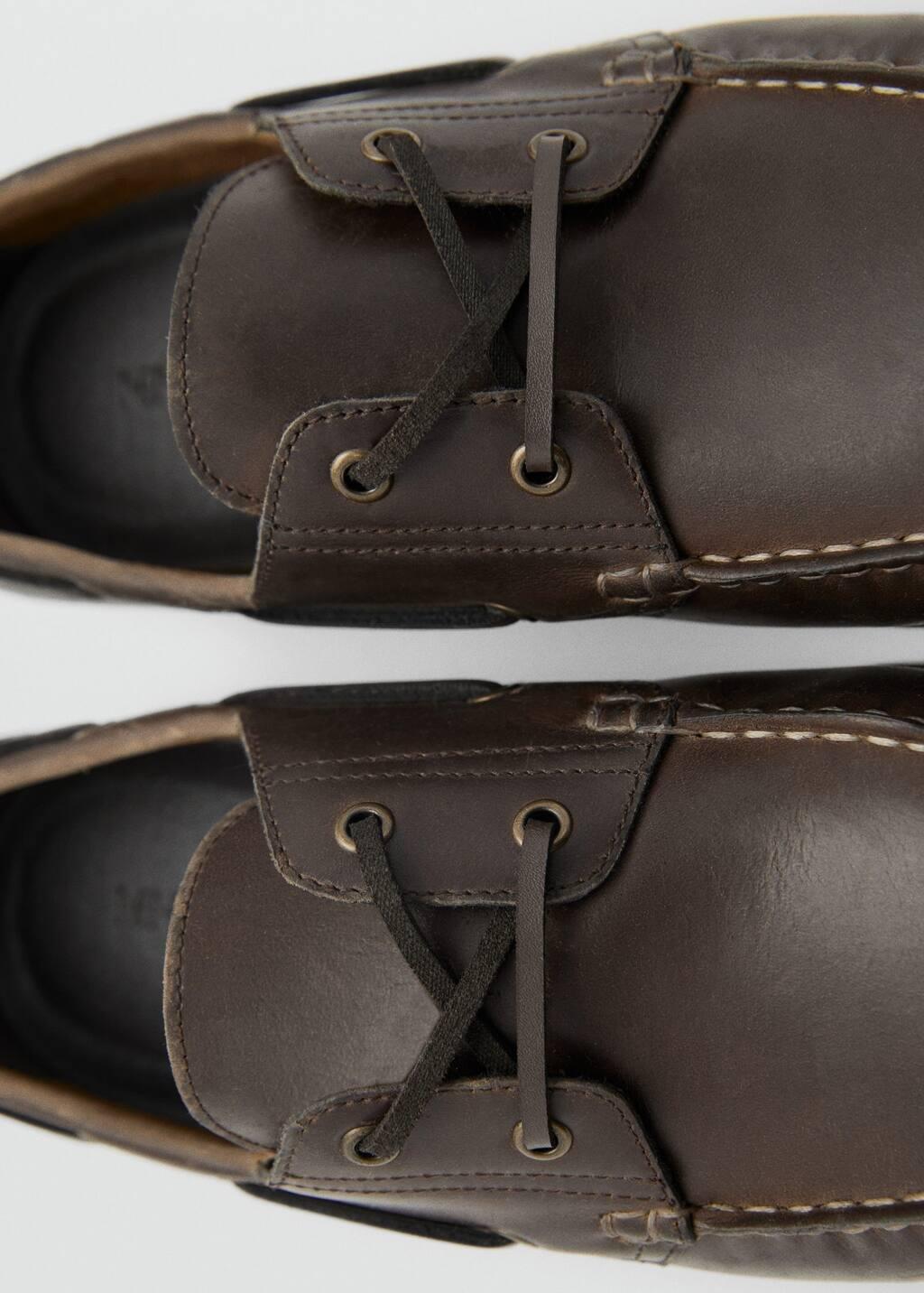 Brown Leather Nautical Shoes, , large image number 2