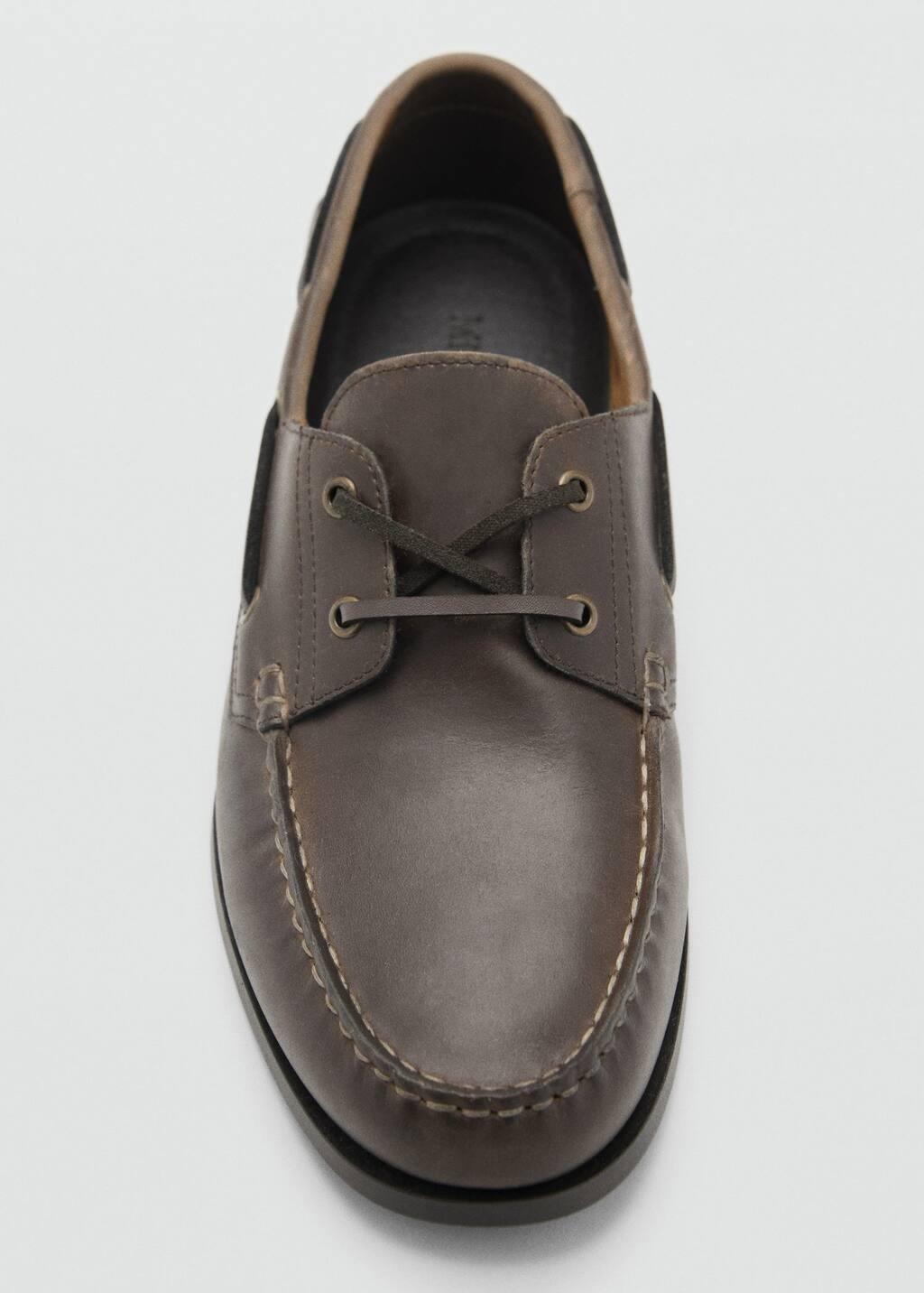 Brown Leather Nautical Shoes, , large image number 4