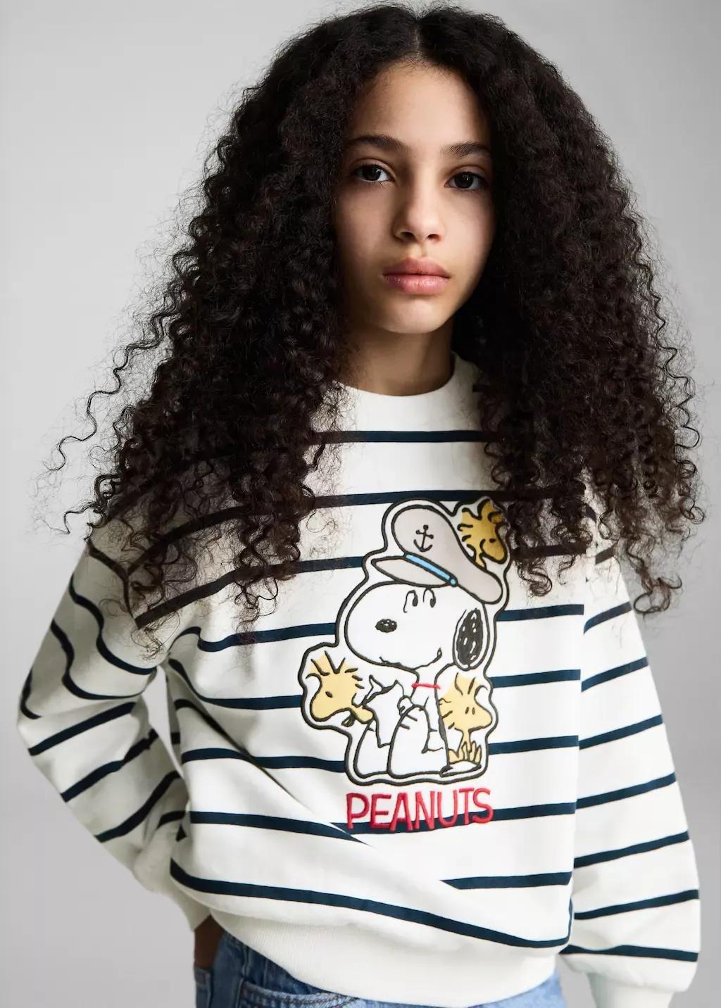 Navy Snoopy Cotton Sweatshirt, Kids Girl, , medium