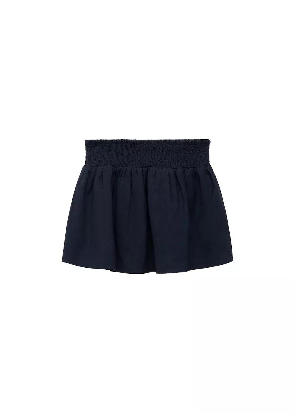 Navy Cotton Linen-Blend Mini-Skirt, Baby Girl, , large image number 0