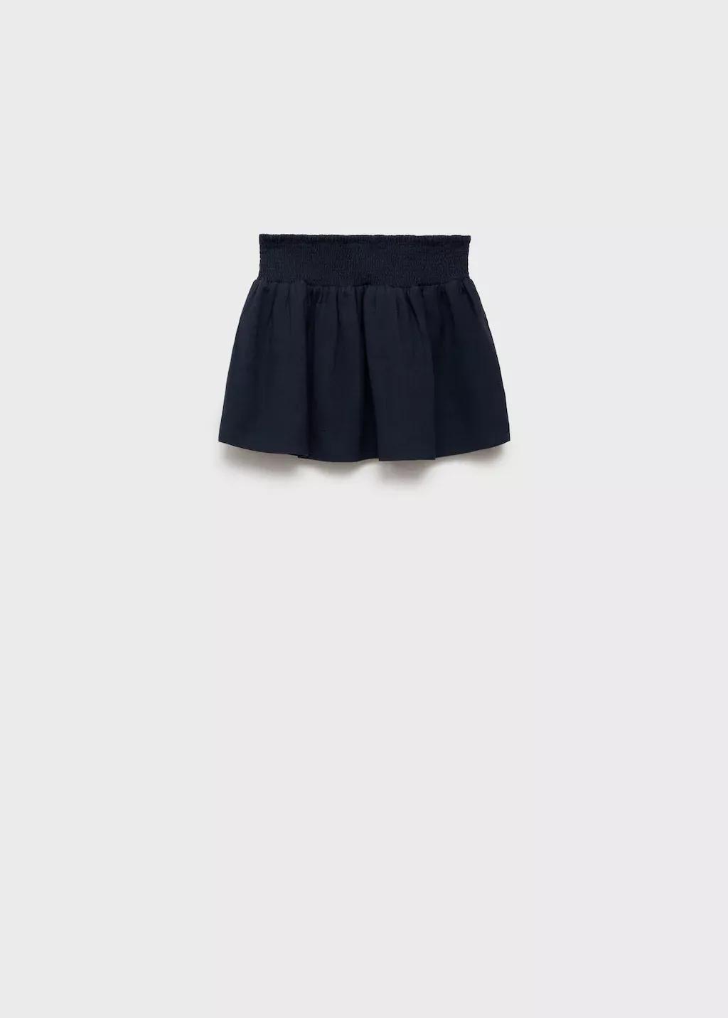 Navy Cotton Linen-Blend Mini-Skirt, Baby Girl, , large image number 1
