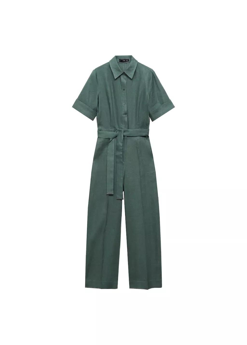 Green Linen Shirt Jumpsuit, , large image number 3