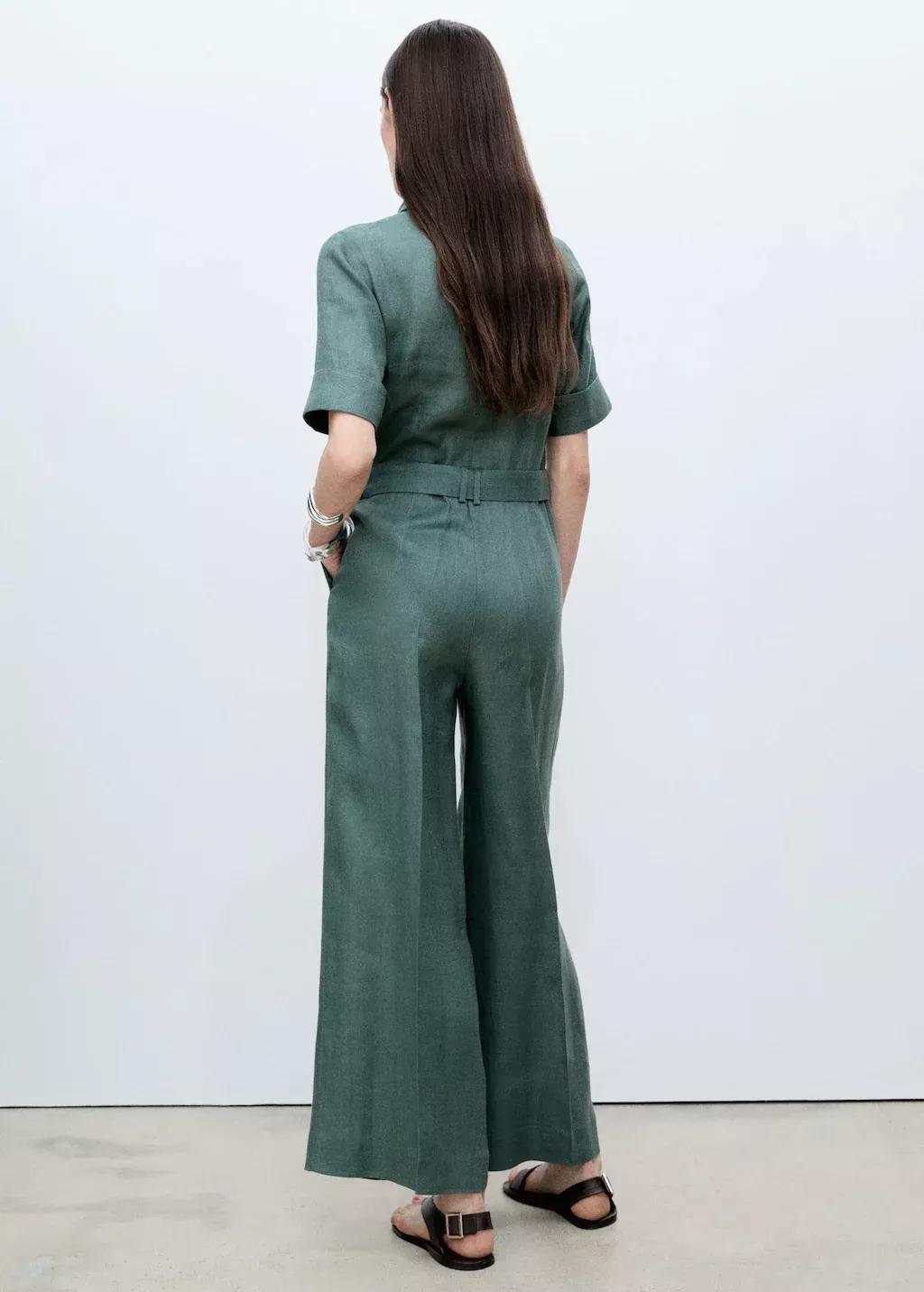 Green Linen Shirt Jumpsuit, , large image number 4