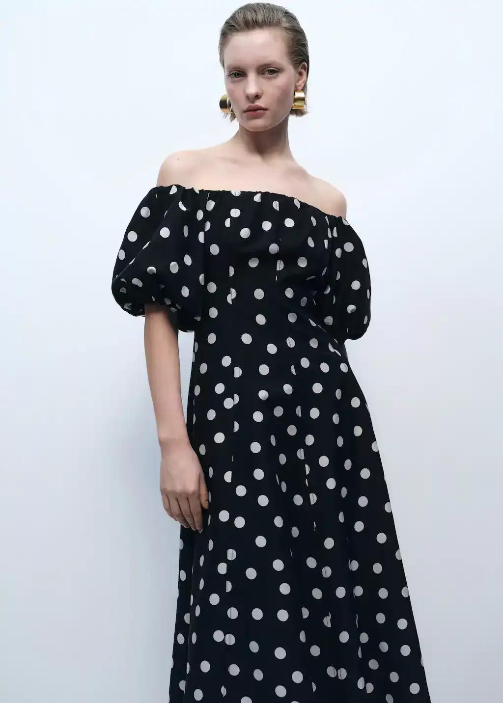 Black Strapless Polka Dot Dress, , large image number 0