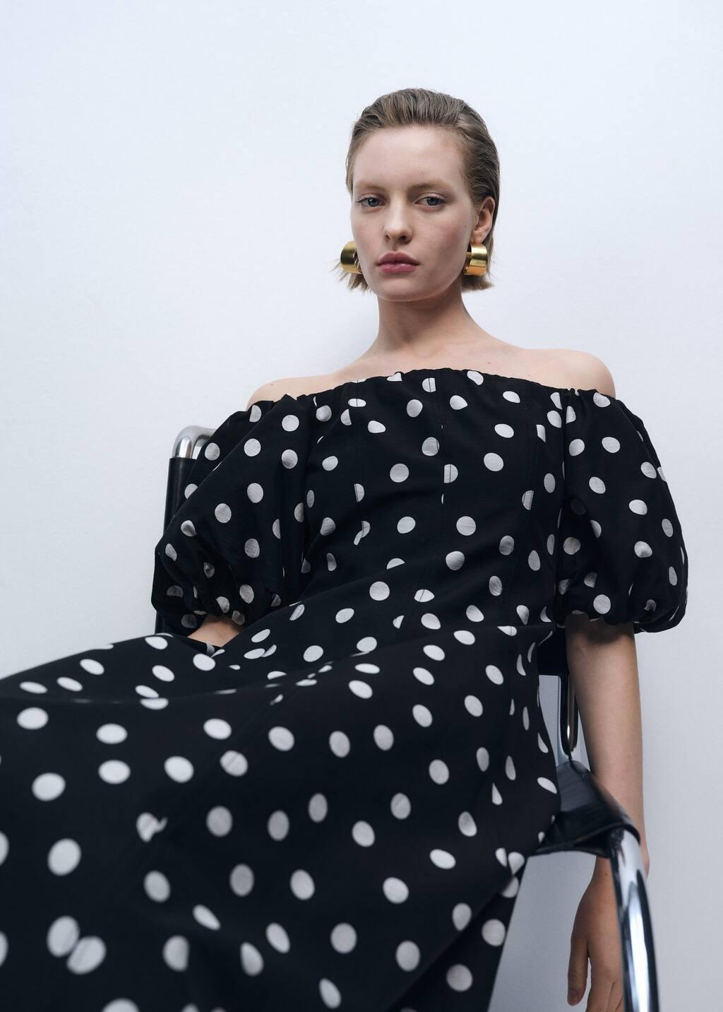 Black Strapless Polka Dot Dress, , large image number 2