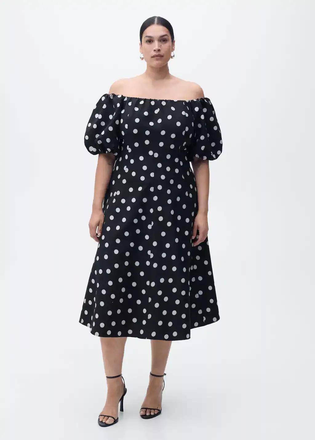 Black Strapless Polka Dot Dress, , large image number 4