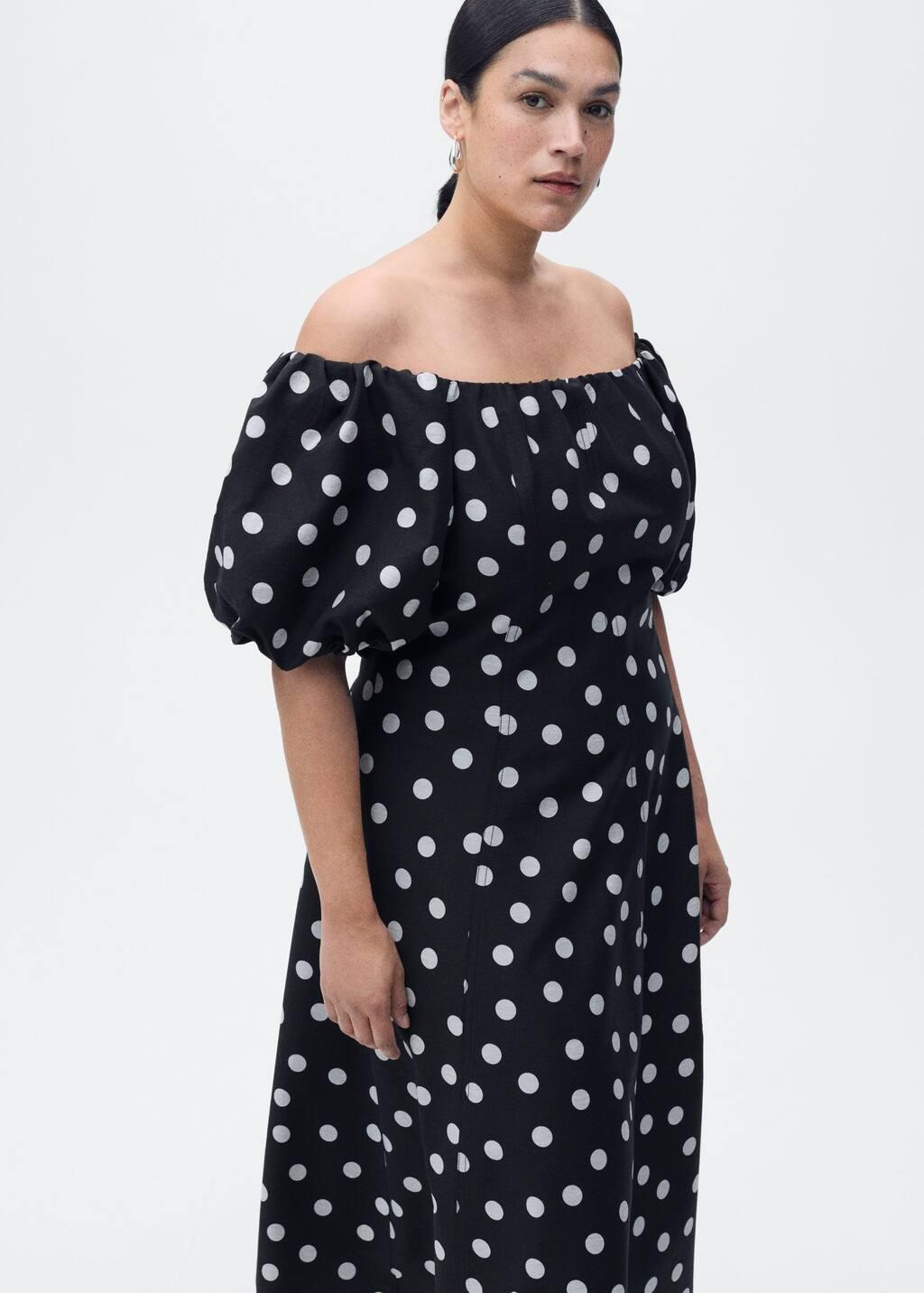 Black Strapless Polka Dot Dress, , large image number 6