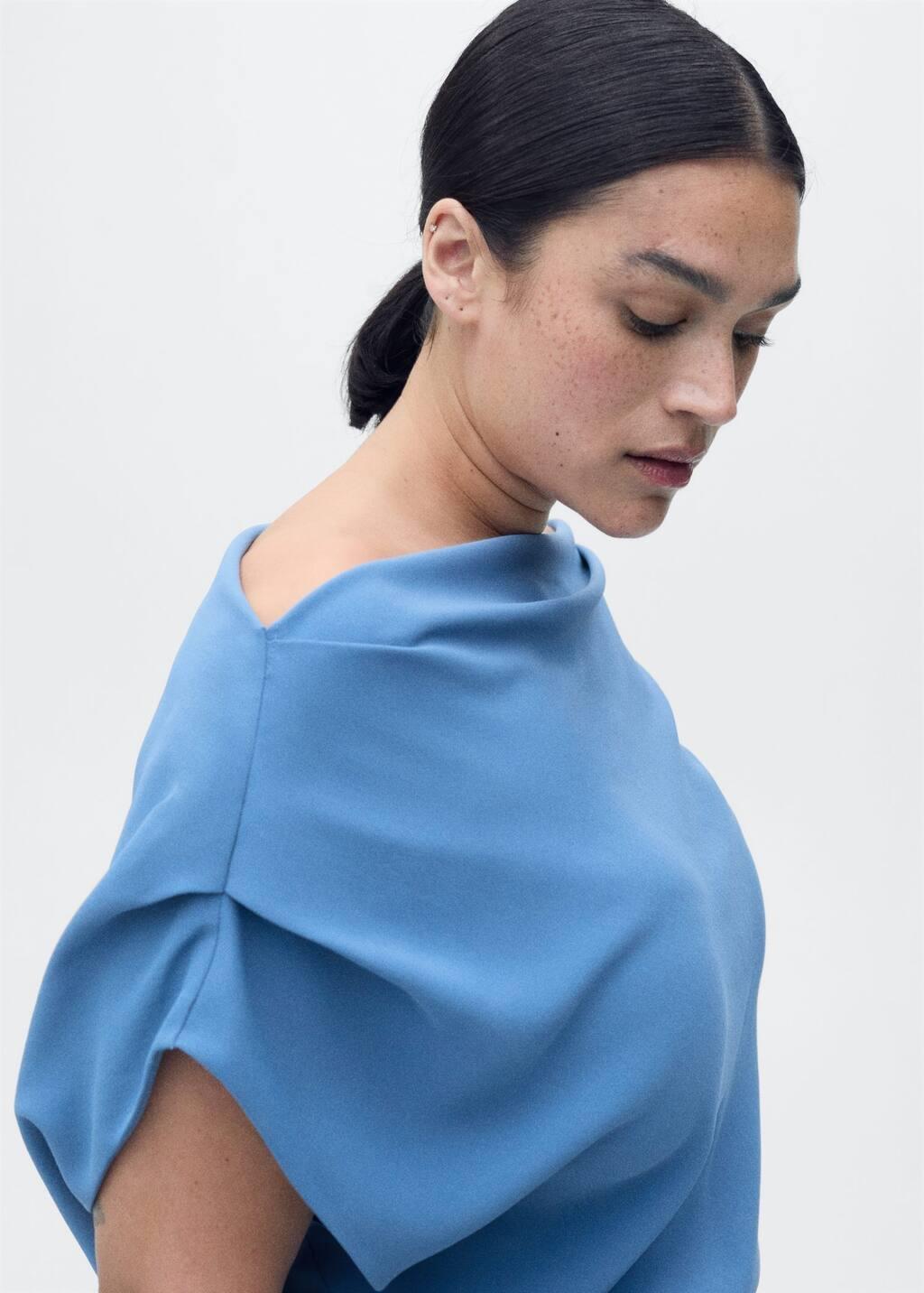 Blue Asymmetrical-Neck Midi-Dress, , large image number 5