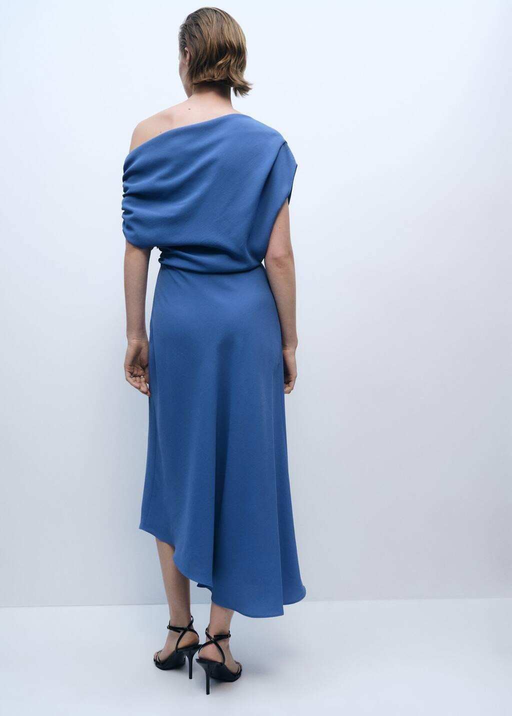 Blue Asymmetrical-Neck Midi-Dress, , large image number 8