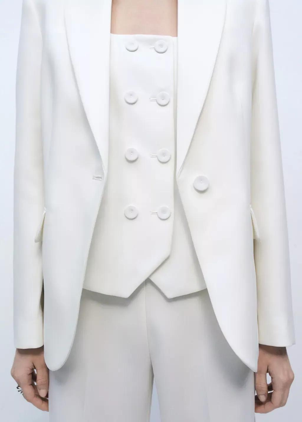 White Double-Breasted Suit Waistcoat, , large image number 2