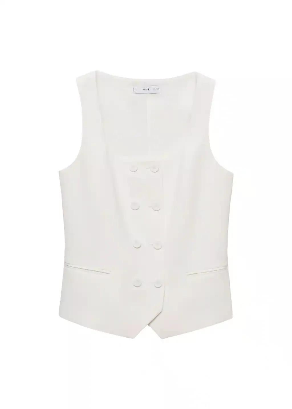 White Double-Breasted Suit Waistcoat, , large image number 3