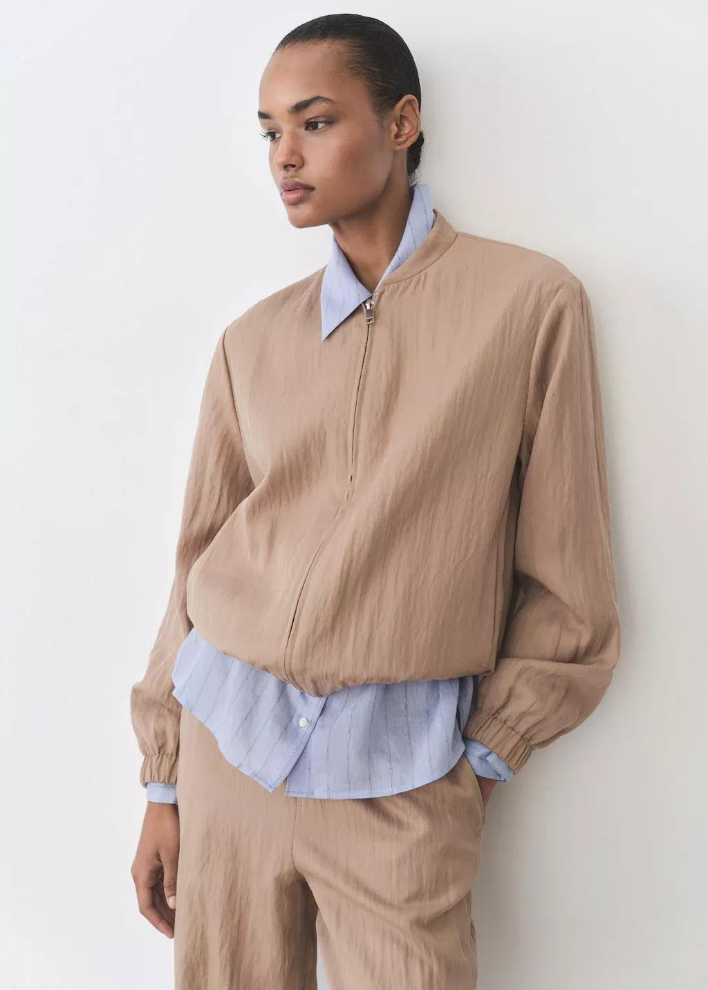 Brown Lyocell Bomber Jacket, , large image number 0