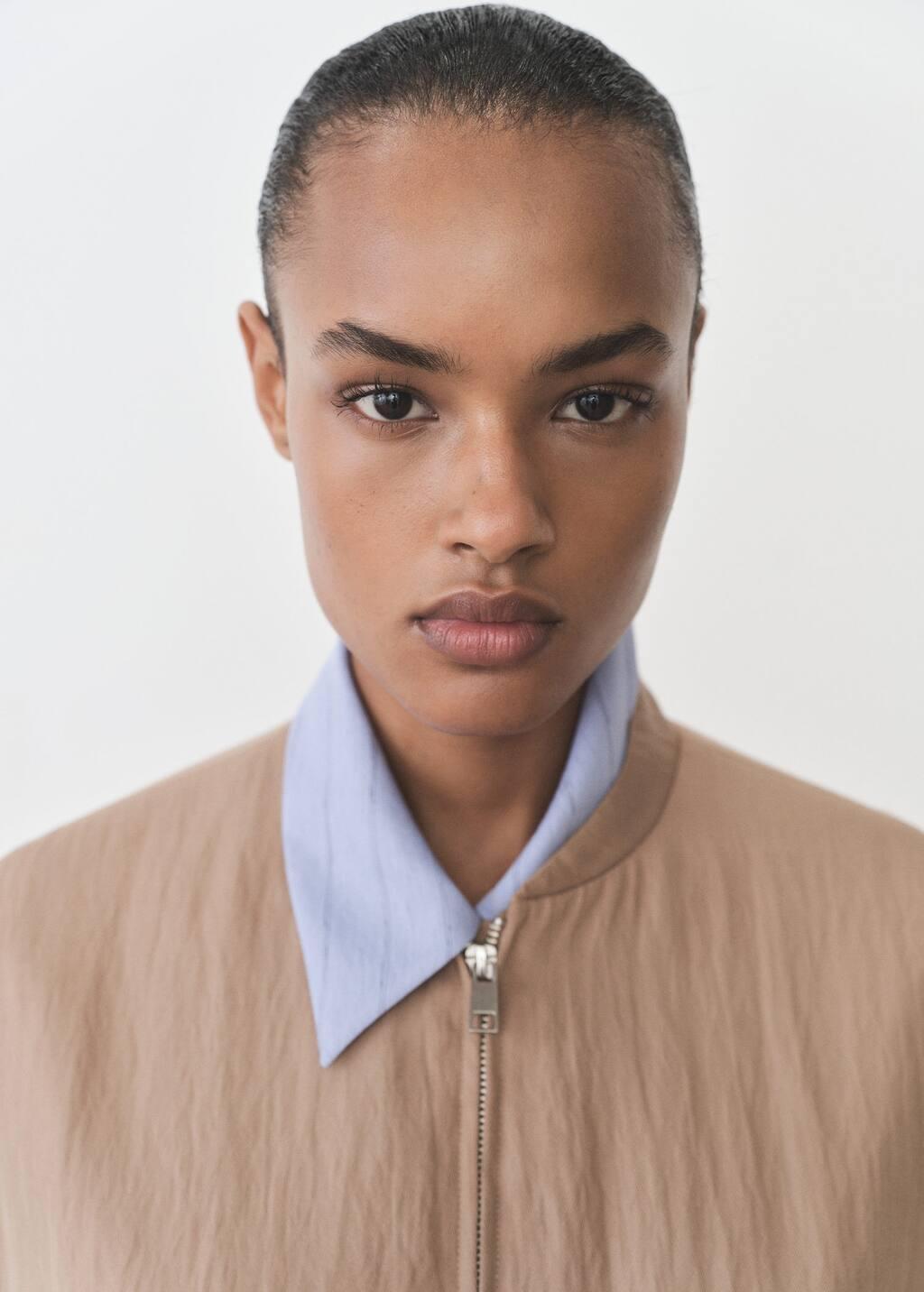 Brown Lyocell Bomber Jacket, , large image number 1