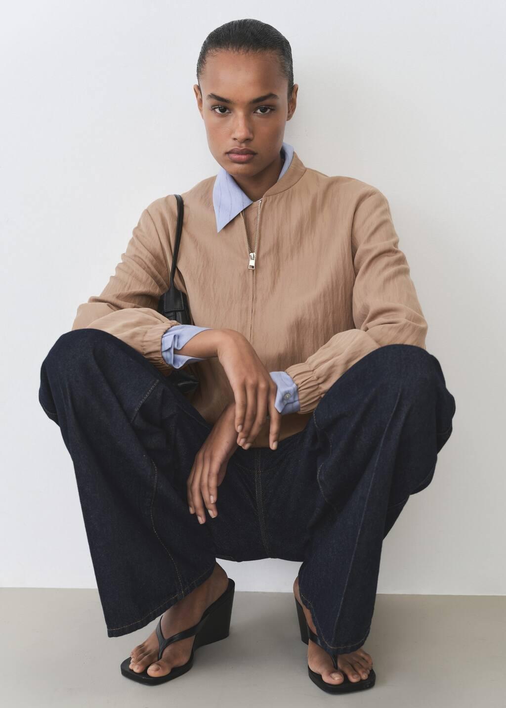 Brown Lyocell Bomber Jacket, , large image number 2