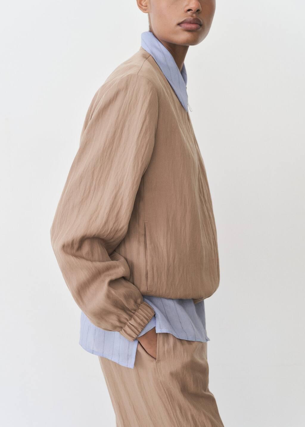 Brown Lyocell Bomber Jacket, , large image number 4