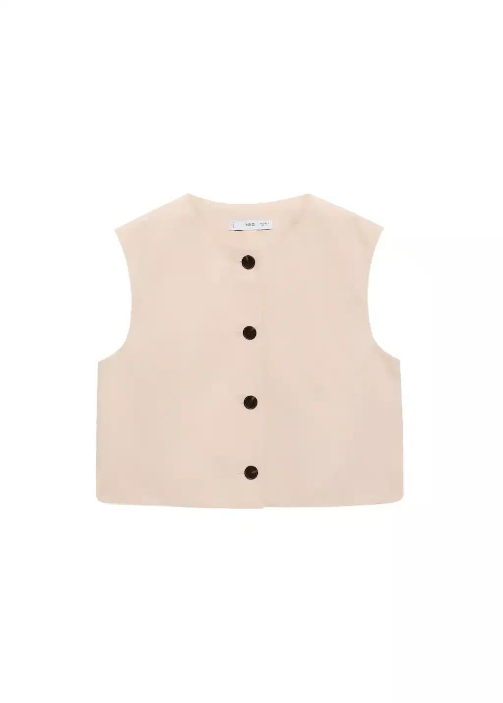 Beige Cotton Crop Top With Buttons, , large image number 3