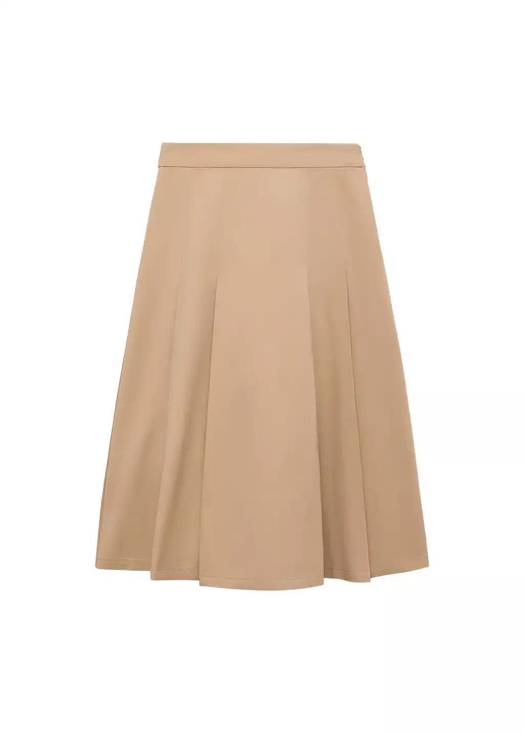 Brown Flared Skirt With Pleated Detail, , large image number 3