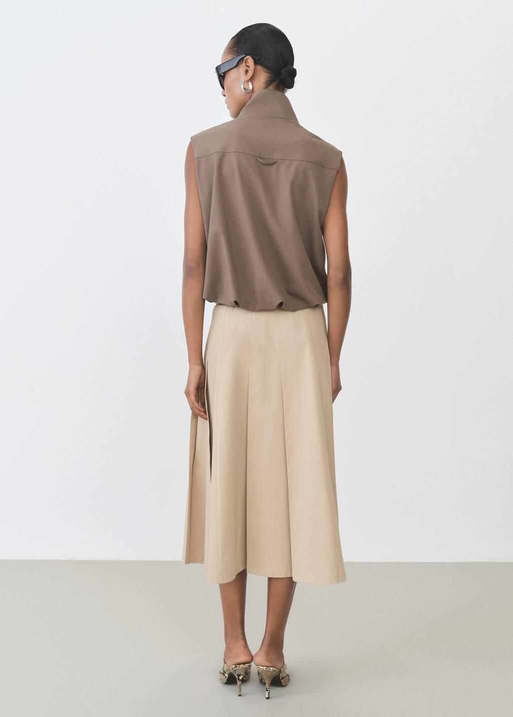 Brown Flared Skirt With Pleated Detail, , large image number 4