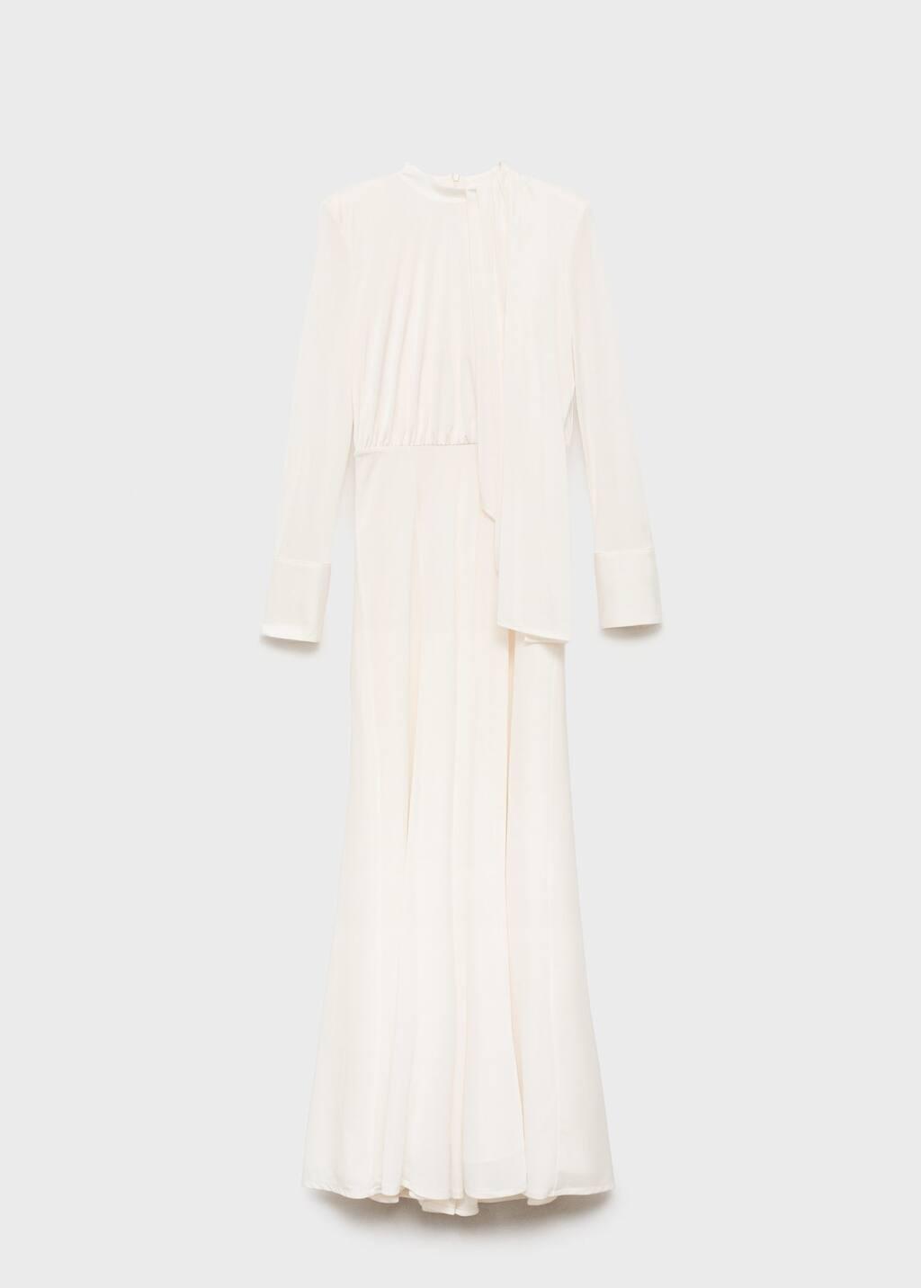 Beige Satin Ruffle-Neck Dress, , large image number 3