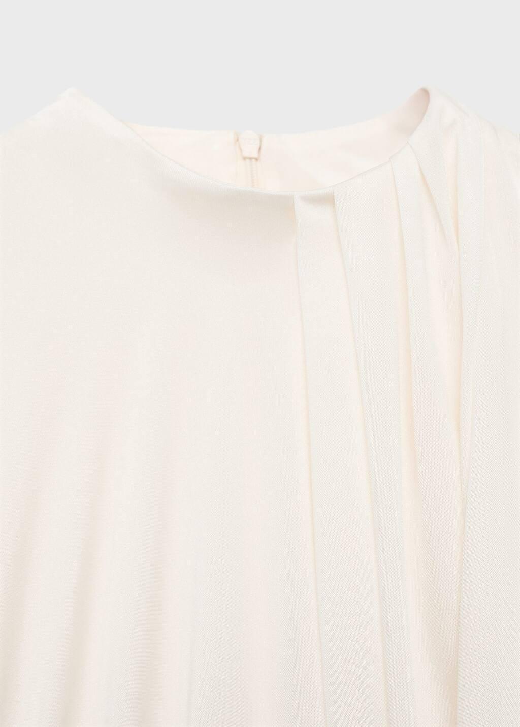 Beige Satin Ruffle-Neck Dress, , large image number 4