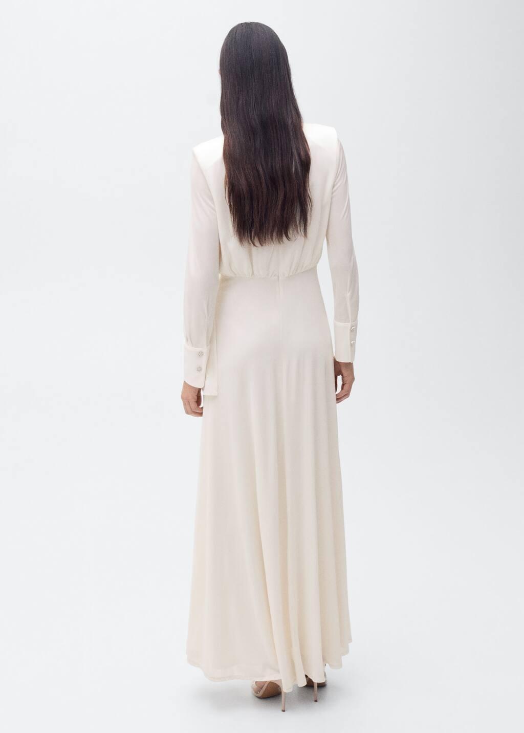 Beige Satin Ruffle-Neck Dress, , large image number 5
