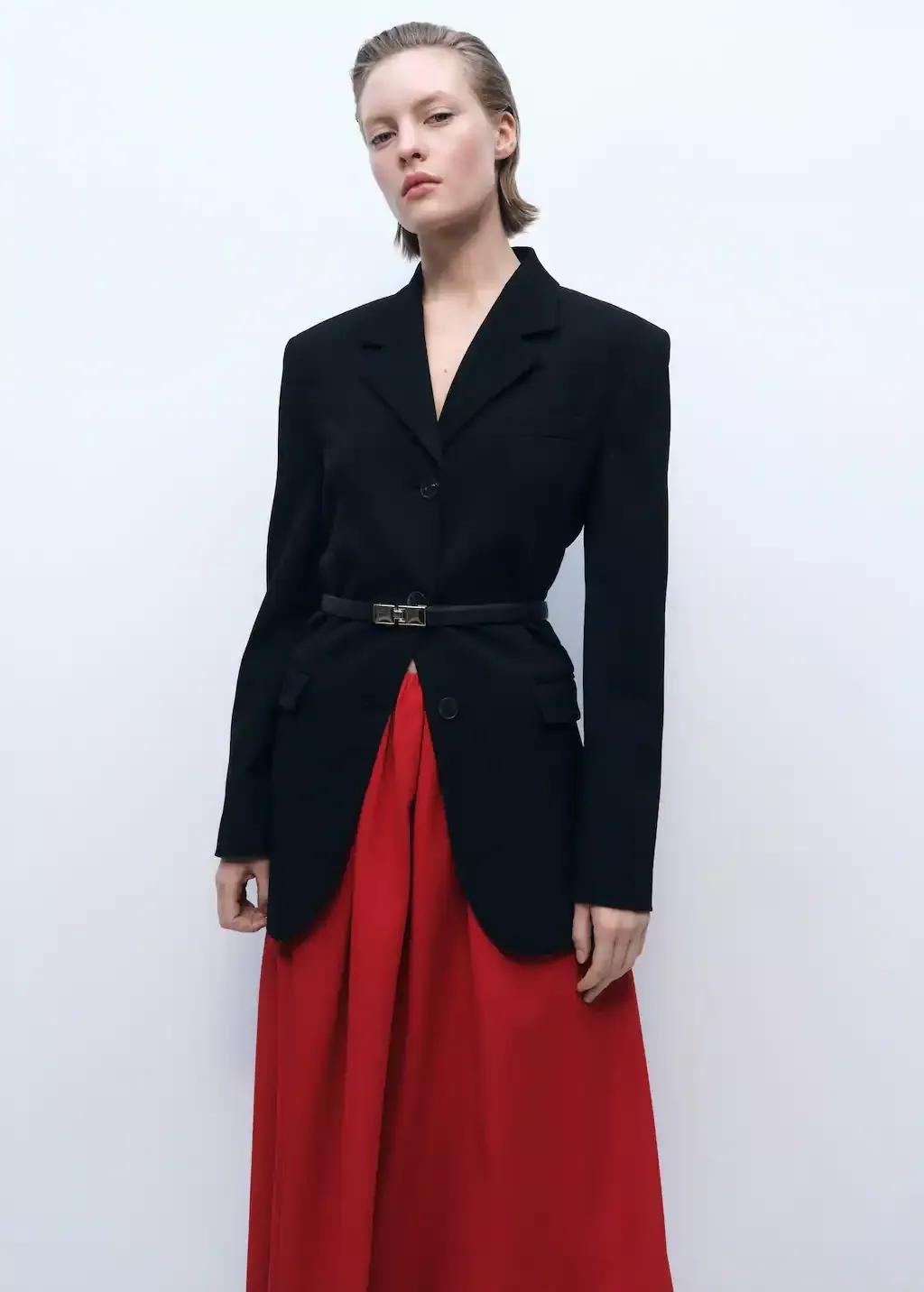 Red Long Skirt With Gathered Waist, , large image number 2
