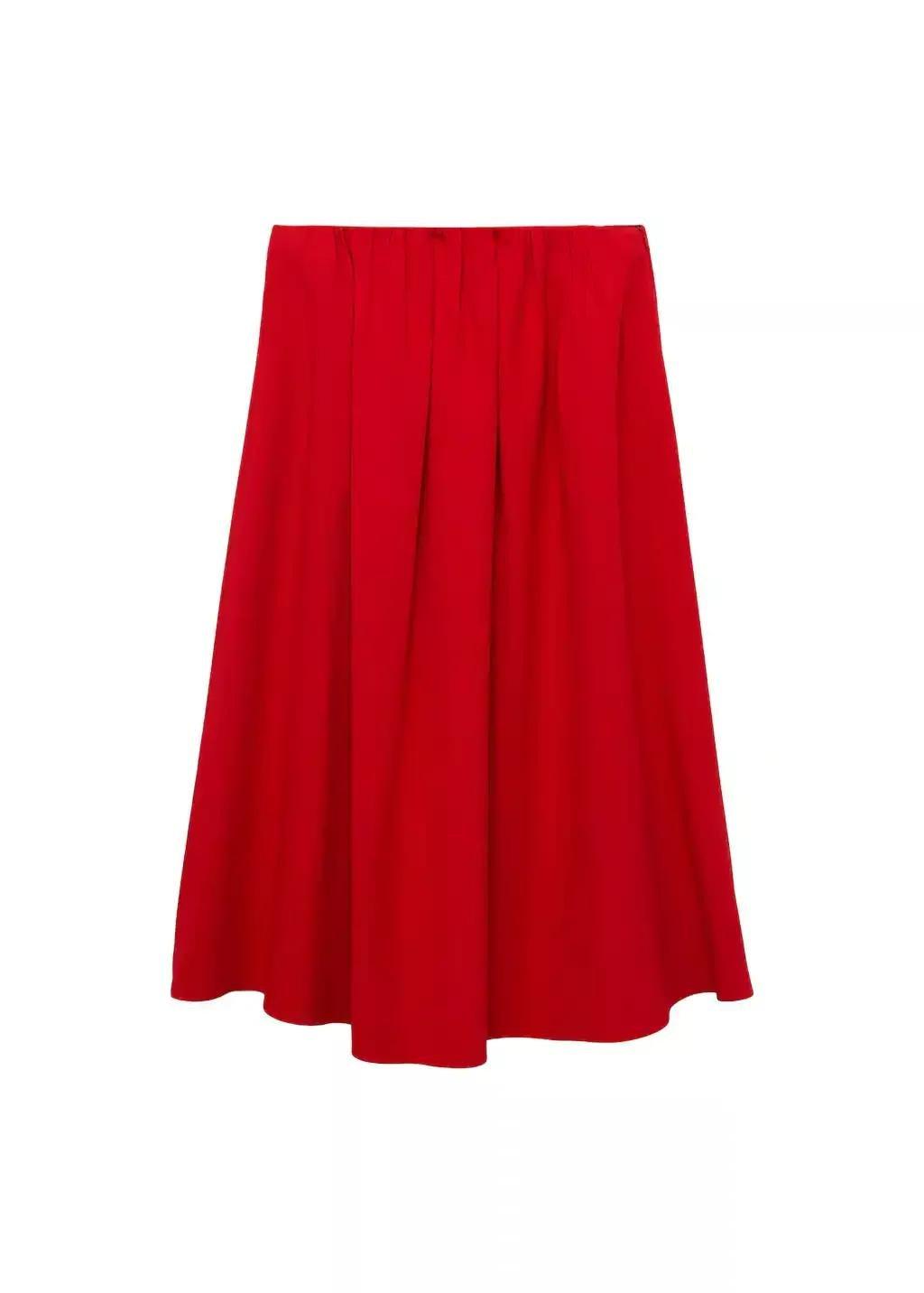 Red Long Skirt With Gathered Waist, , large image number 3
