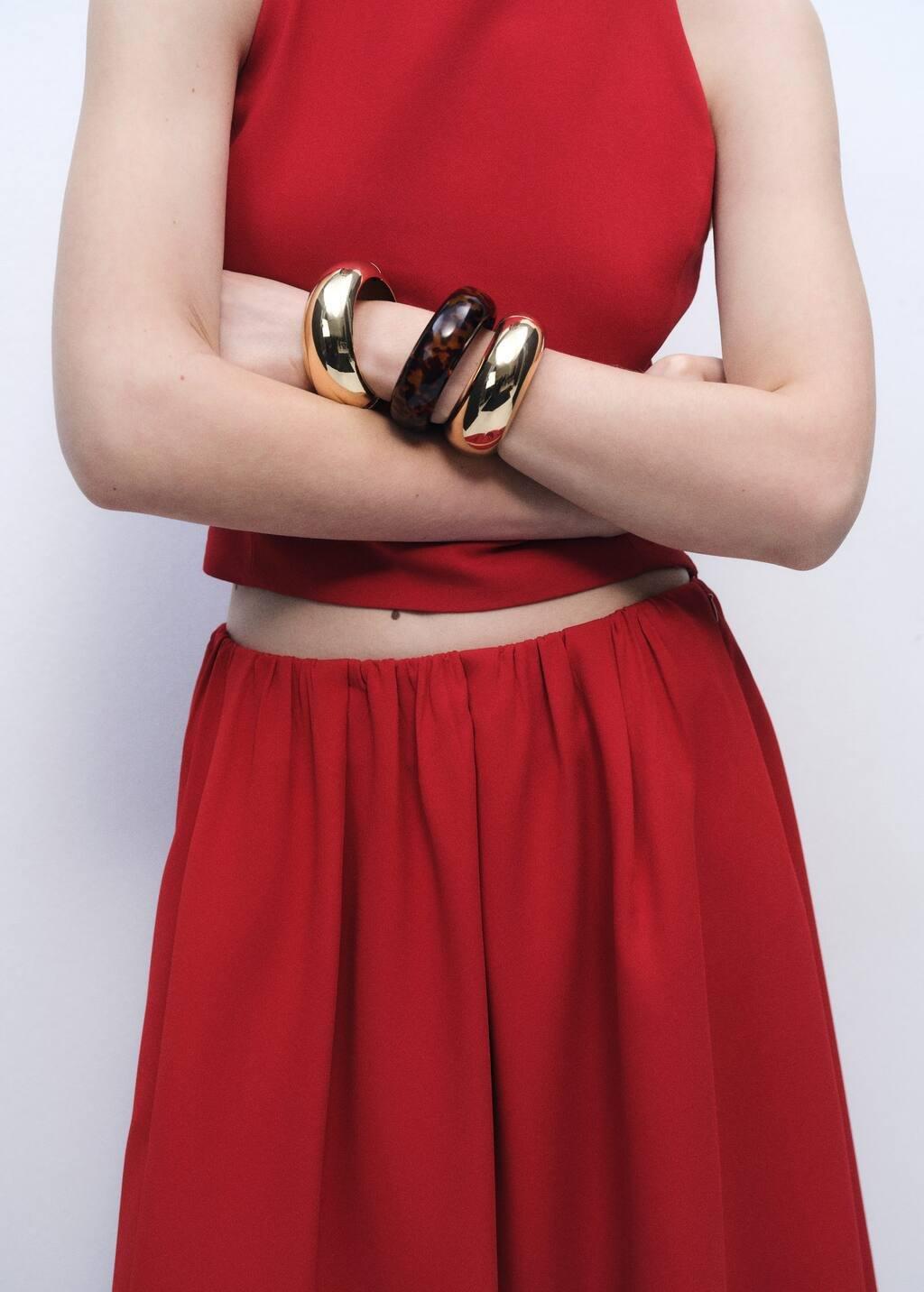 Red Long Skirt With Gathered Waist, , large image number 4
