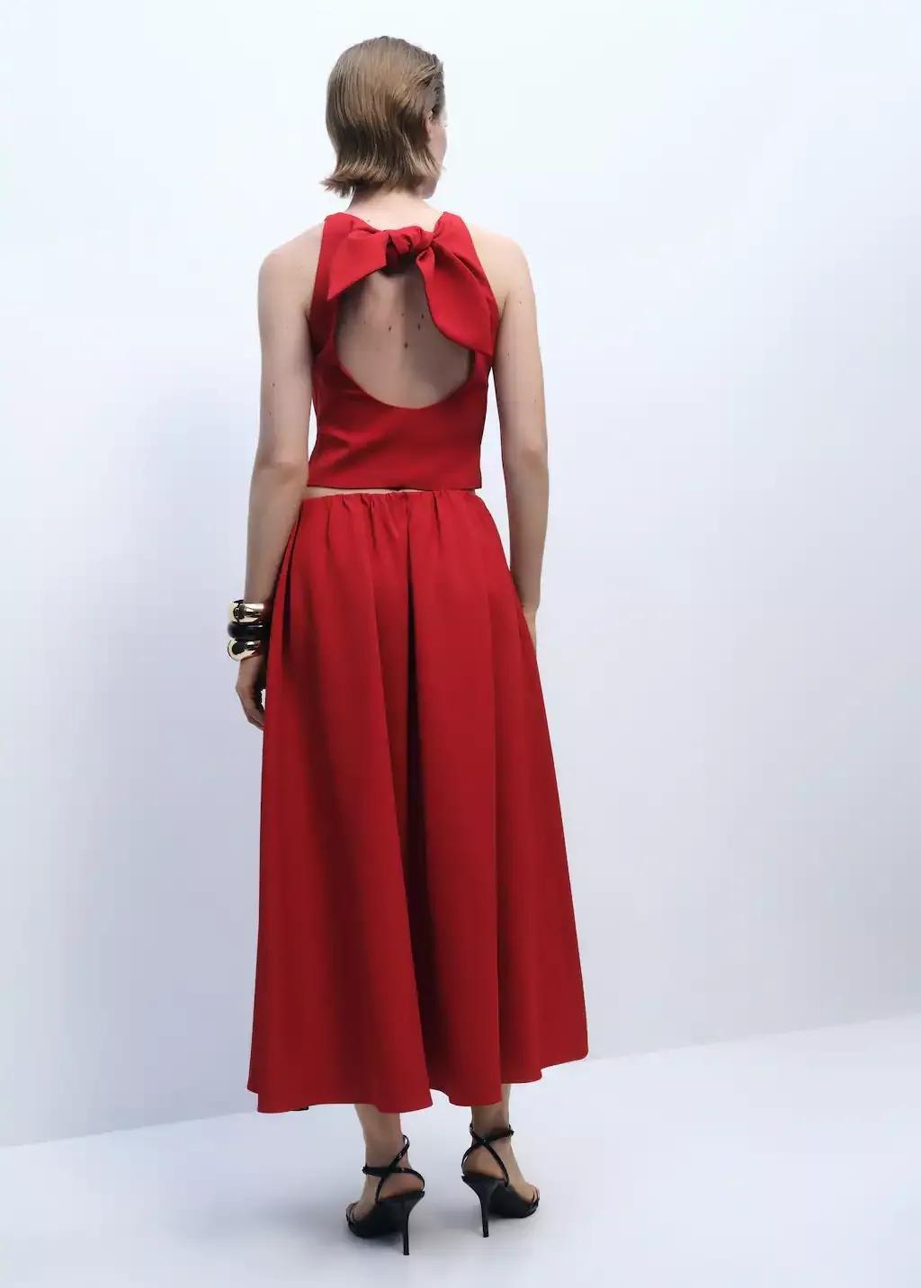 Red Long Skirt With Gathered Waist, , large image number 7