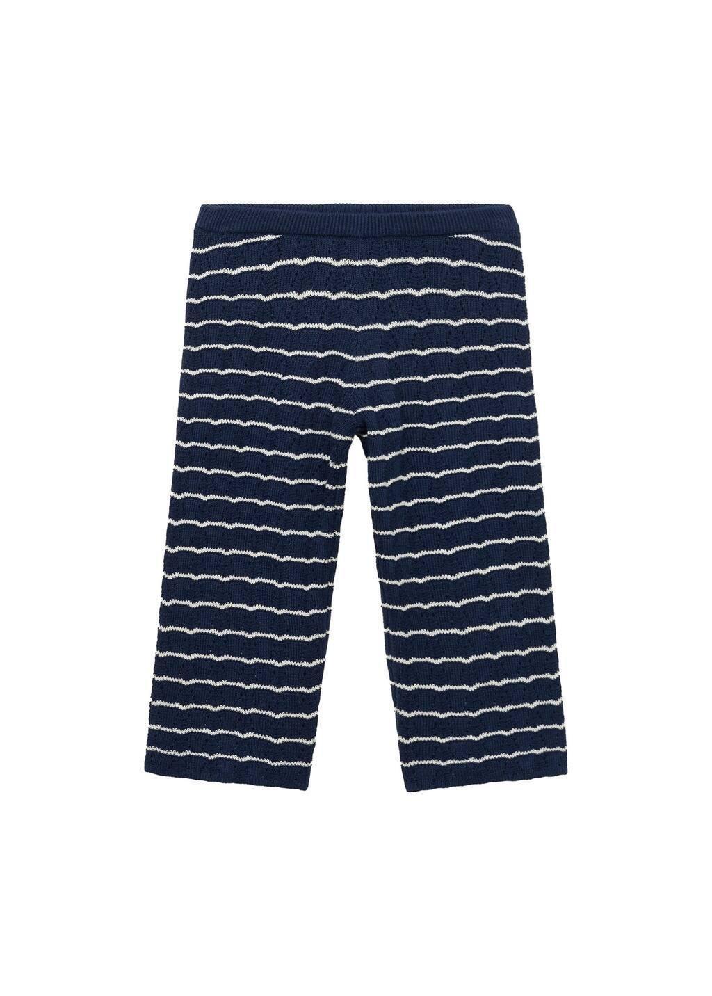Navy Striped Openwork Knit Pants, Baby Girl, , large image number 0