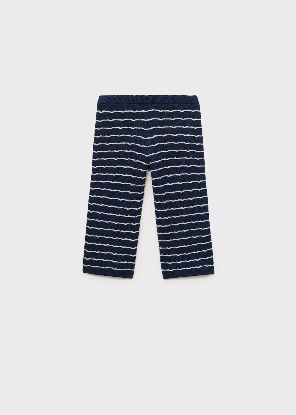 Navy Striped Openwork Knit Pants, Baby Girl, , large image number 1