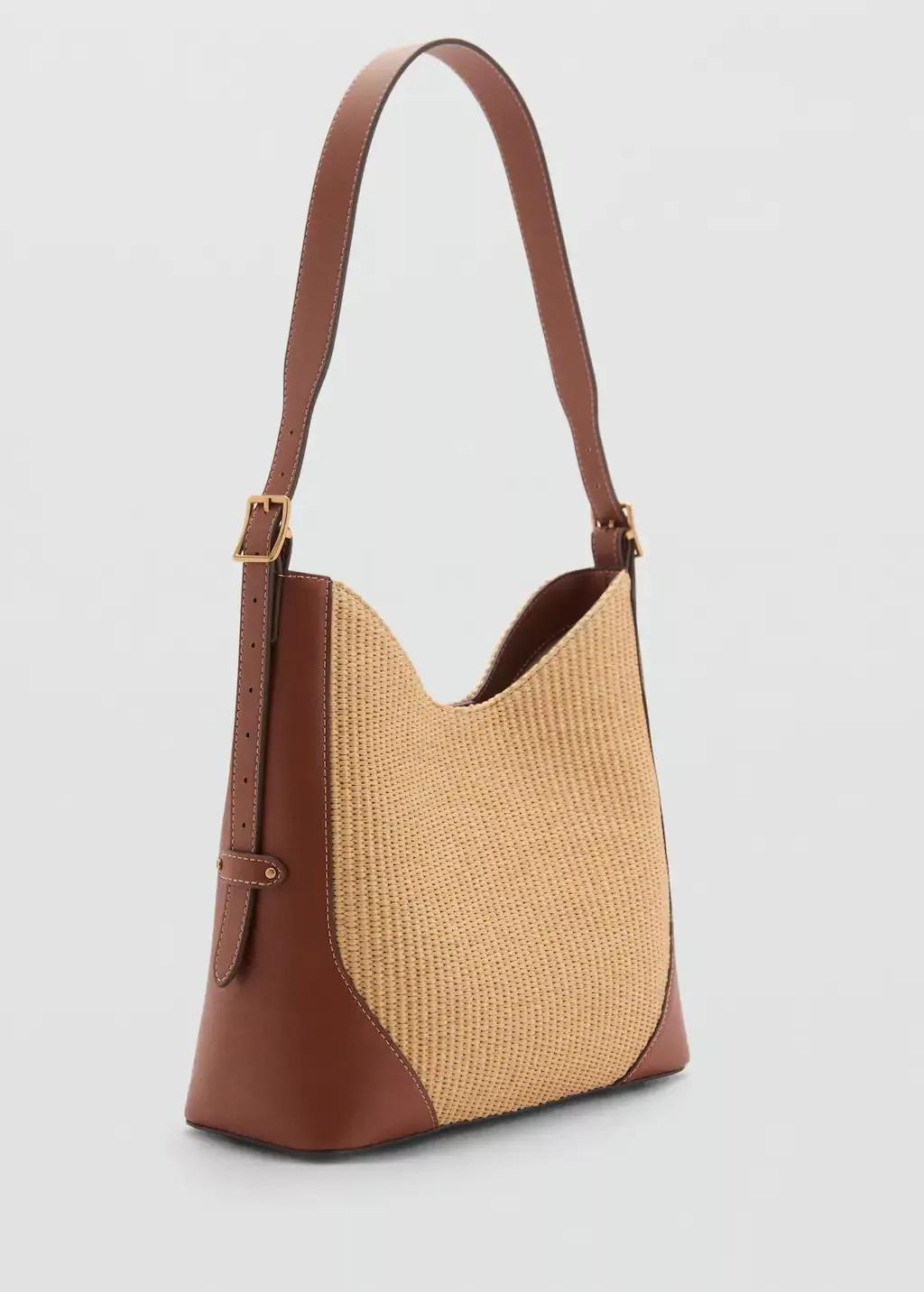 Brown Raffia Effect Shoulder Bag, Medium Brown, large image number 0