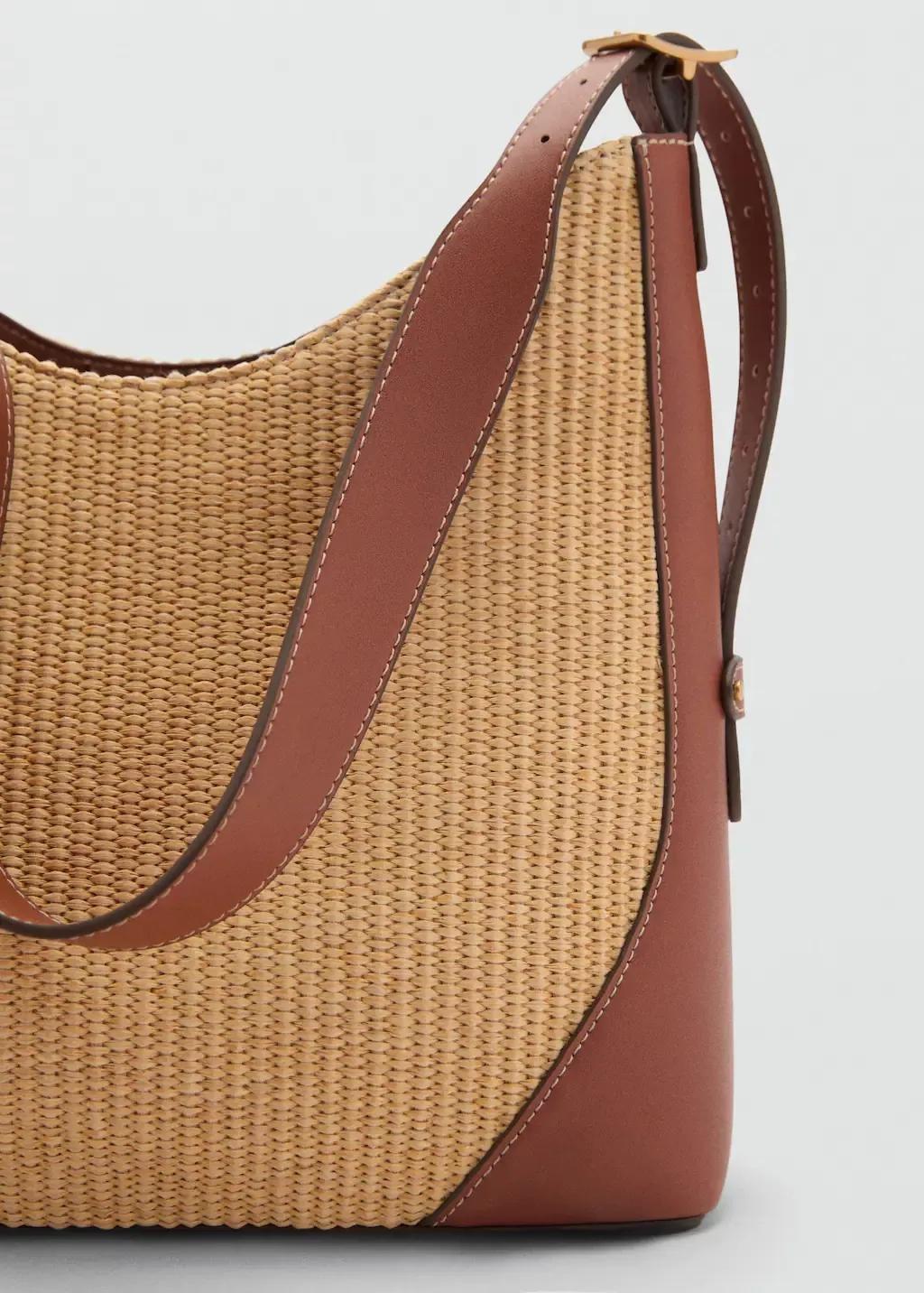 Brown Raffia Effect Shoulder Bag, Medium Brown, large image number 1