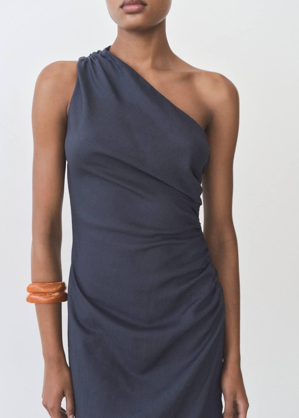 Blue Asymmetrical Dress With Gathered Details, , large image number 2