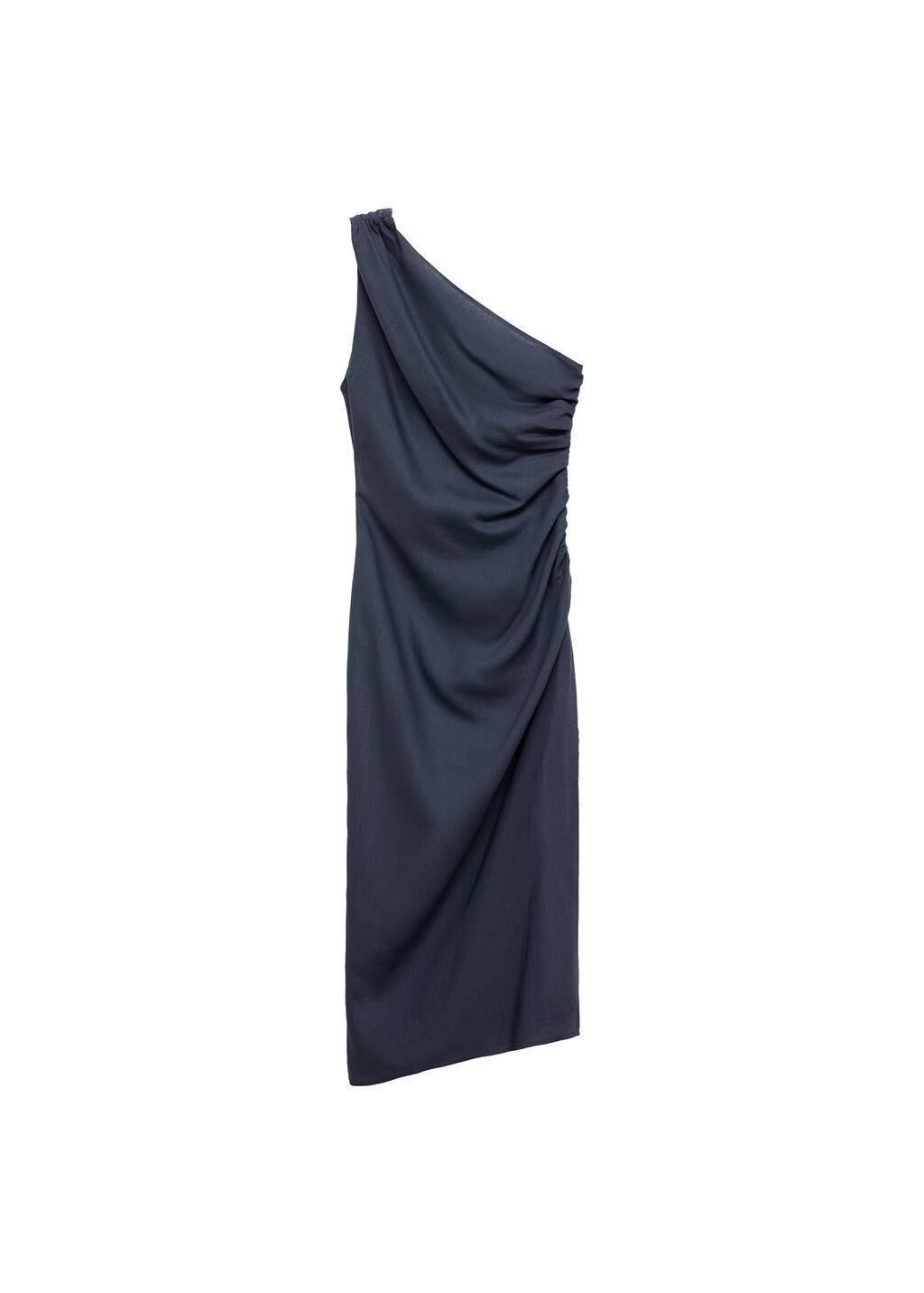 Blue Asymmetrical Dress With Gathered Details, , large image number 4