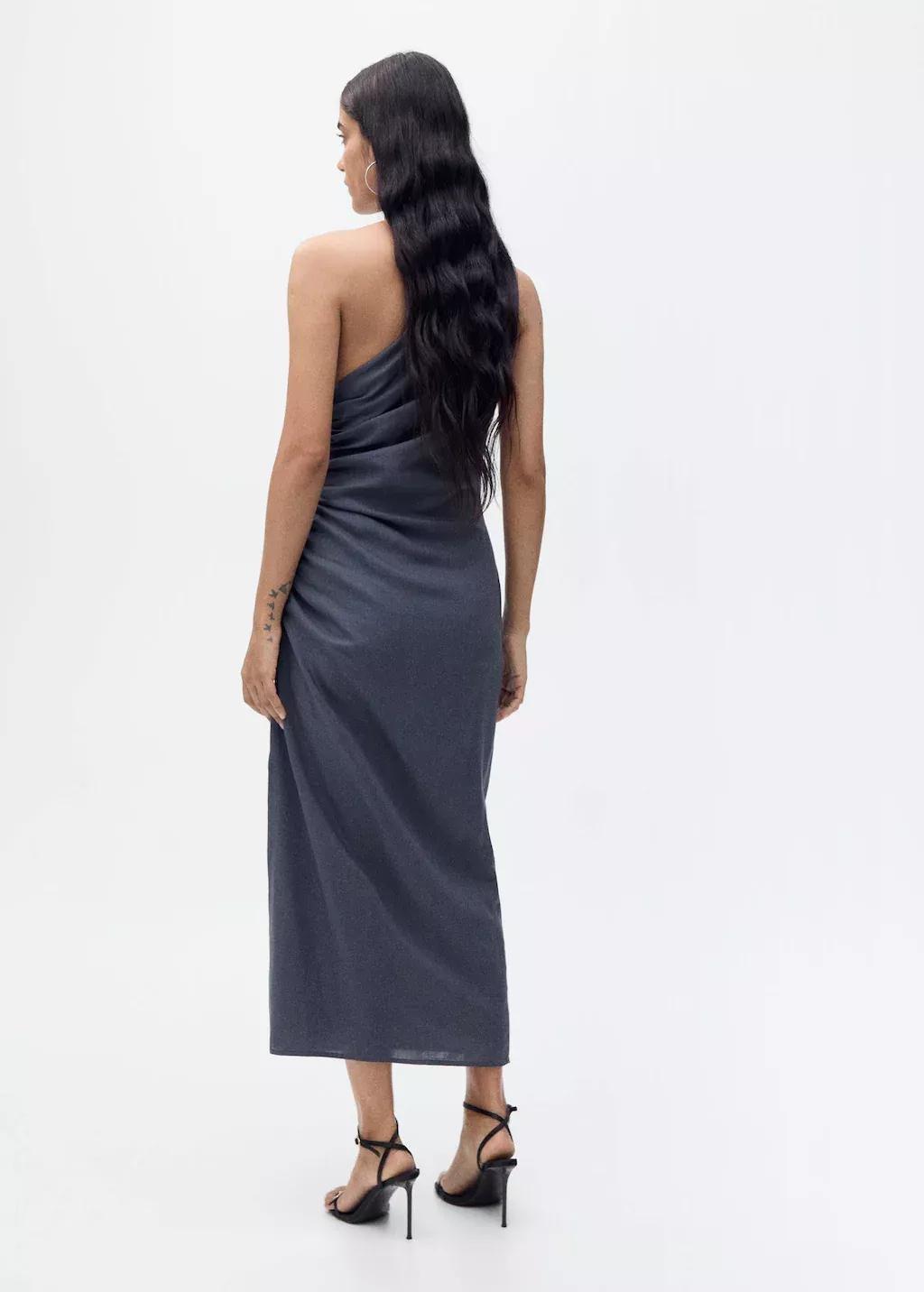 Blue Asymmetrical Dress With Gathered Details, , large image number 7