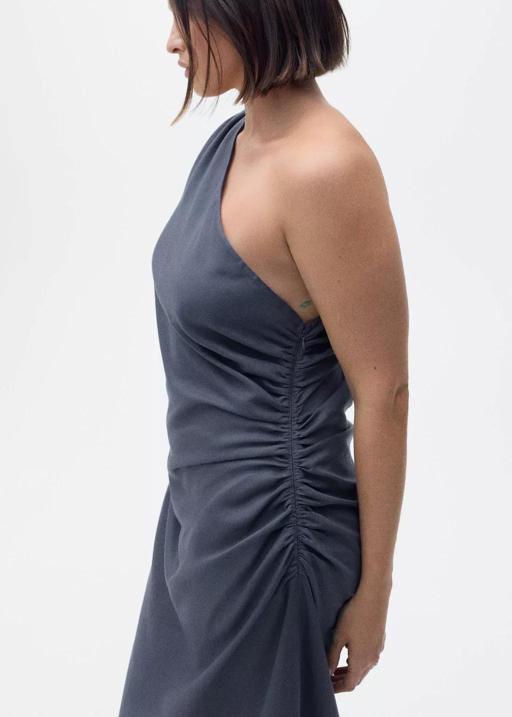 Blue Asymmetrical Dress With Gathered Details, , large image number 8