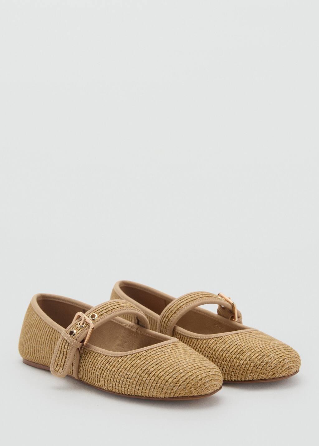 Brown Cotton Ballet Flats With Strap And Buckle, , large image number 0