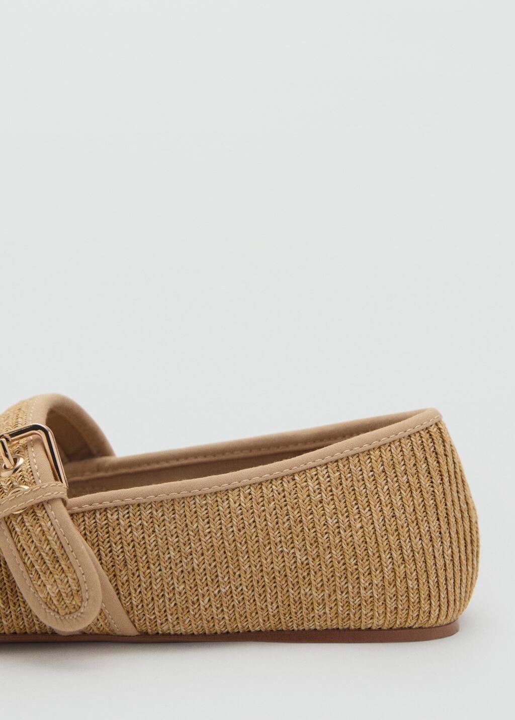Brown Cotton Ballet Flats With Strap And Buckle, , large image number 1