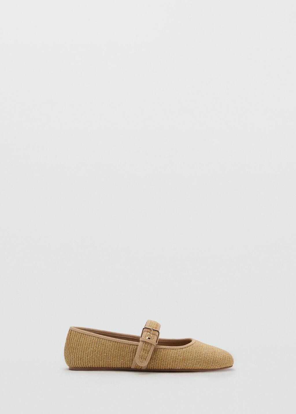 Brown Cotton Ballet Flats With Strap And Buckle, , large image number 3