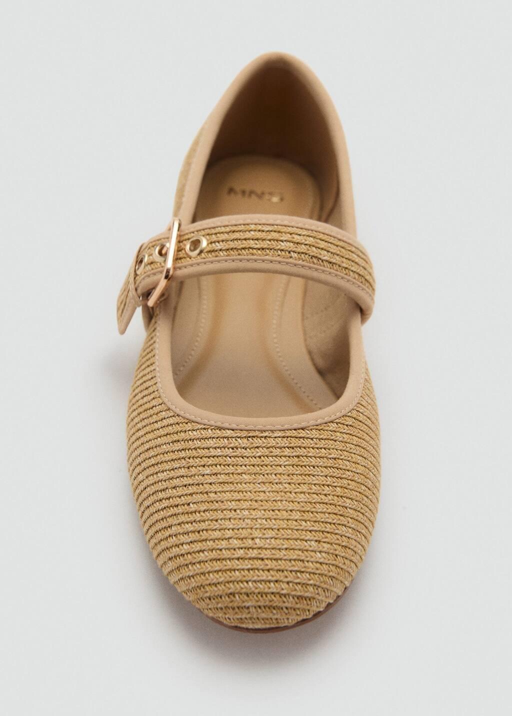 Brown Cotton Ballet Flats With Strap And Buckle, , large image number 4