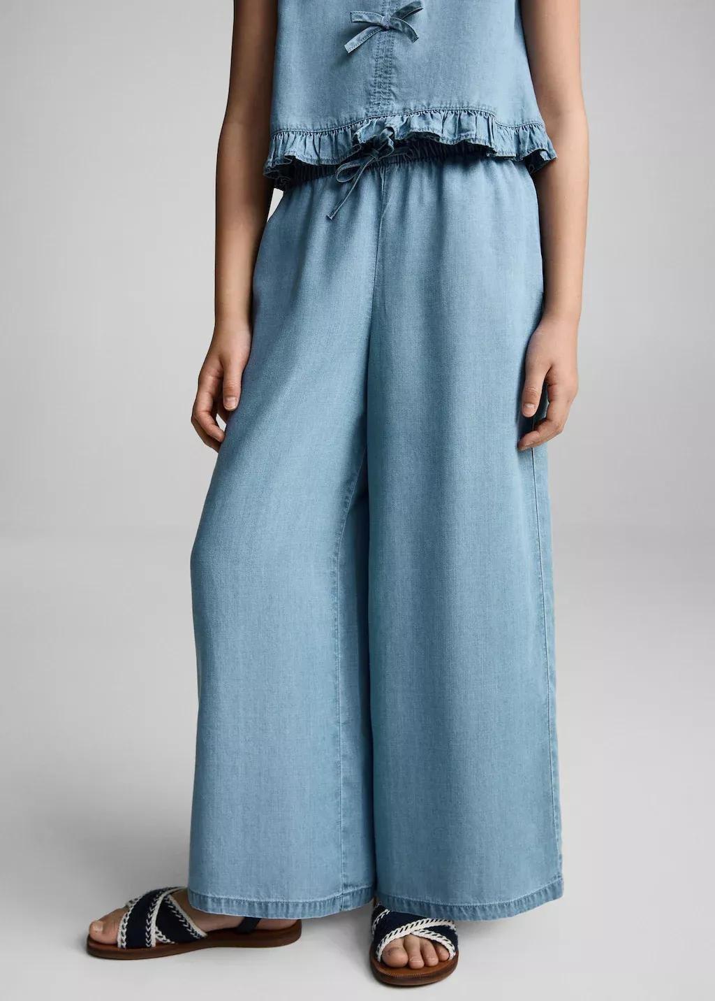 OPEN BLUE Flowy straight-fit trousers with bow, Kids Girl, , large image number 1