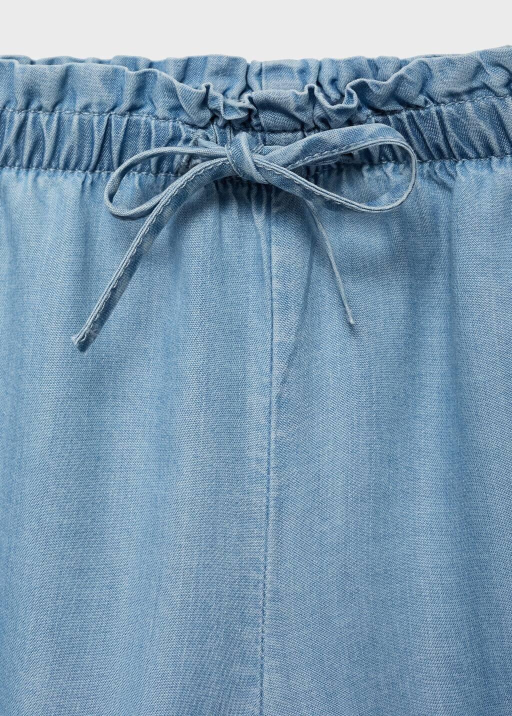 Blue Flowy Straight-Fit Trousers With Bow, Kids Girl, , large image number 2